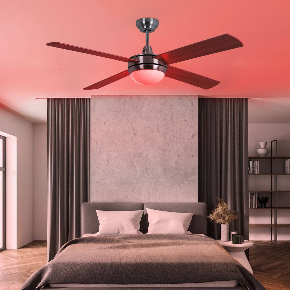 LED Deckenventilator inkl. RGB-Farbwechsler Timer 3 Stufen Vor- und Rücklauf 132 cm Silber
