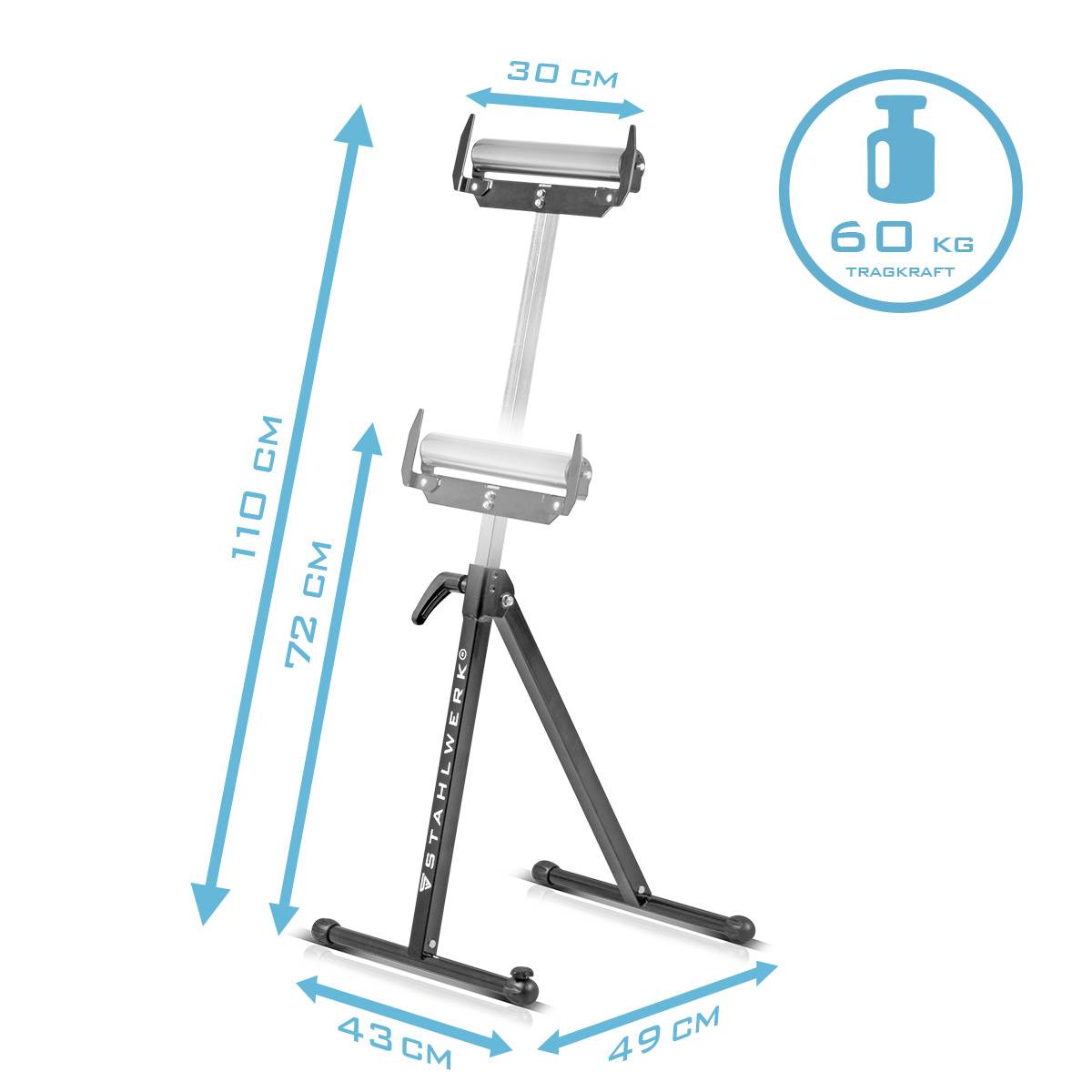 STAHLWERK Rollenbock 2er Set 60 kg höhenverstellbar 720 - 1100 mm Arbeitsbock