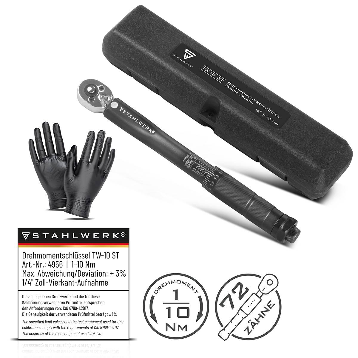 STAHLWERK Drehmomentschlüssel TW-10 ST 1-10 Nm 1/4“ Zoll mit Mikrometerskala