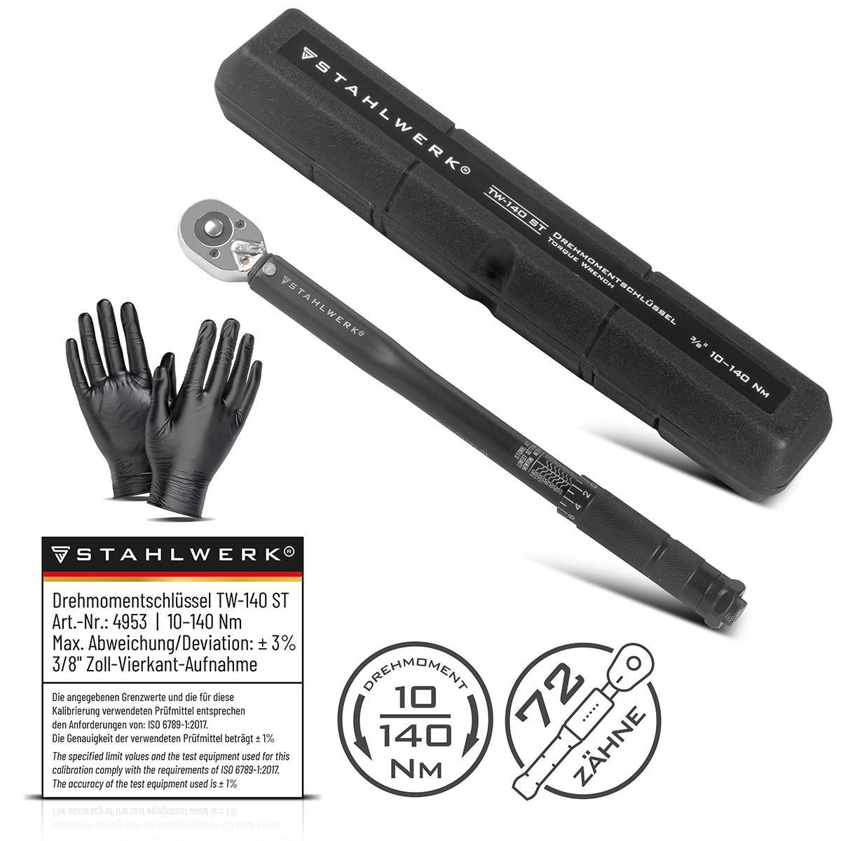 STAHLWERK Drehmomentschlüssel TW-140 ST 10-140 Nm 3/8“ Zoll Umschaltknarre