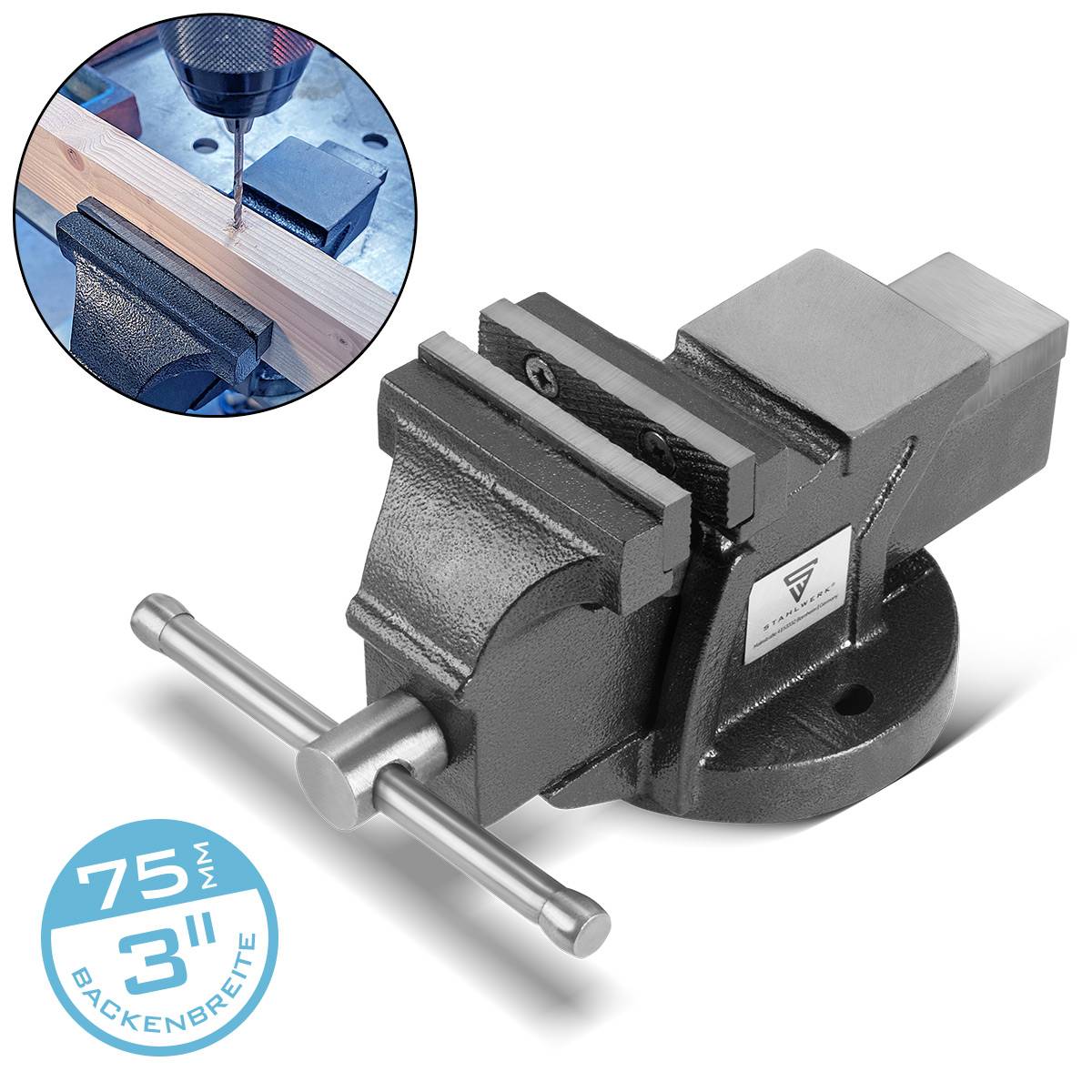 STAHLWERK Schraubstock BV-75 ST aus Gusseisen mit 75 mm Spannweite