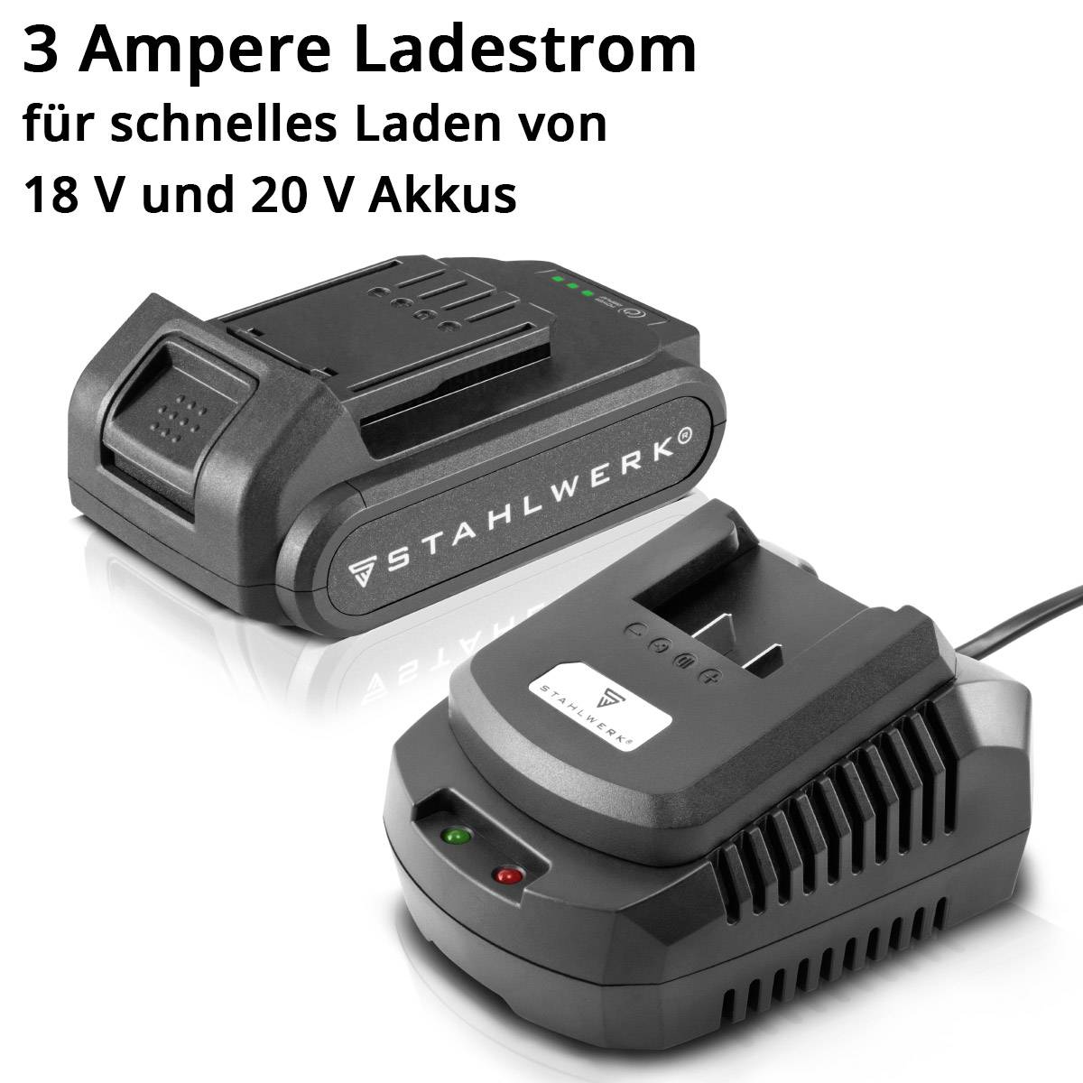 STAHLWERK Ladegerät Akku Schnellladegerät Charger 3 A Ladestrom 18 V 20 V Li-Ion