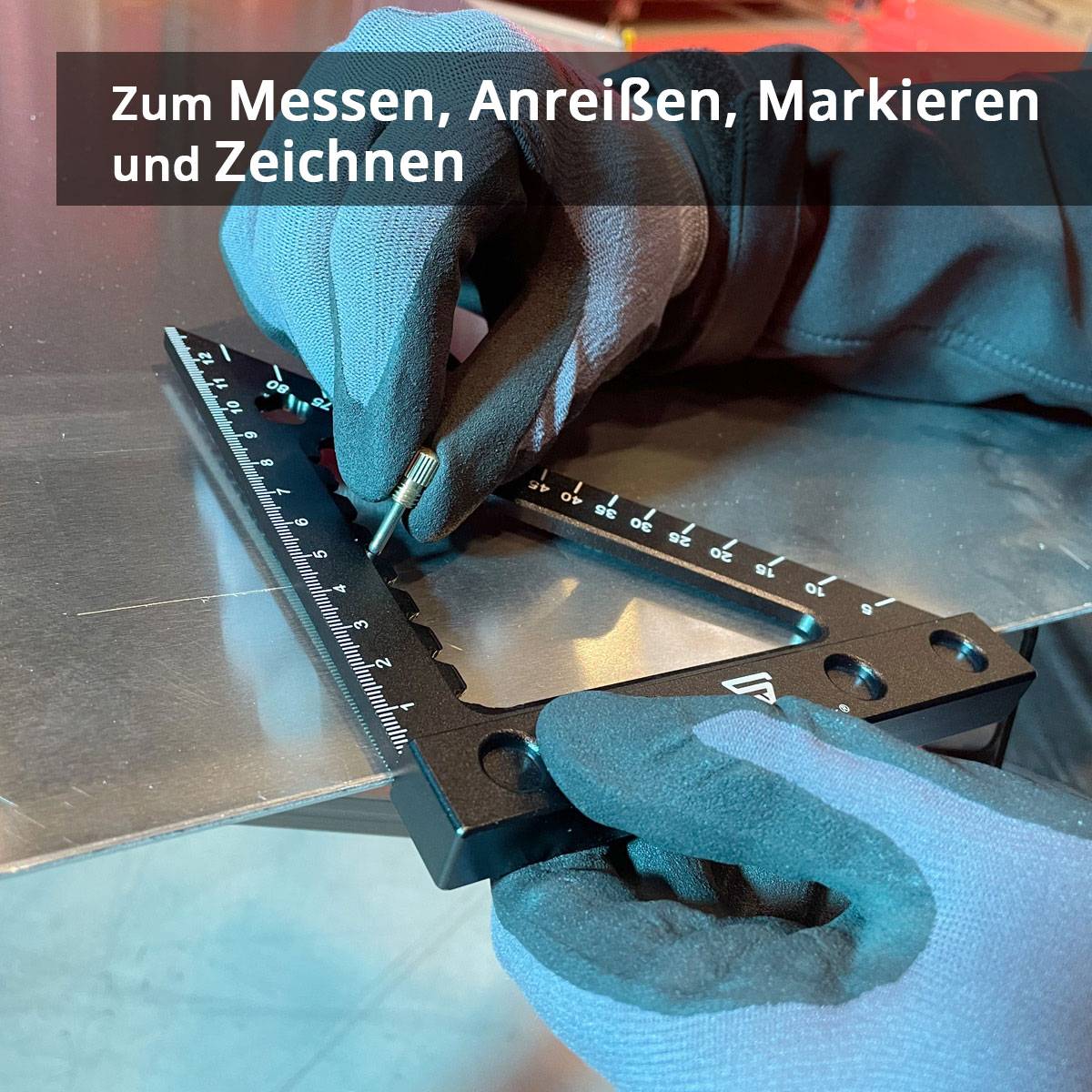 STAHLWERK Winkeldreieck mit Anschlag und Markiernadel Aluminium