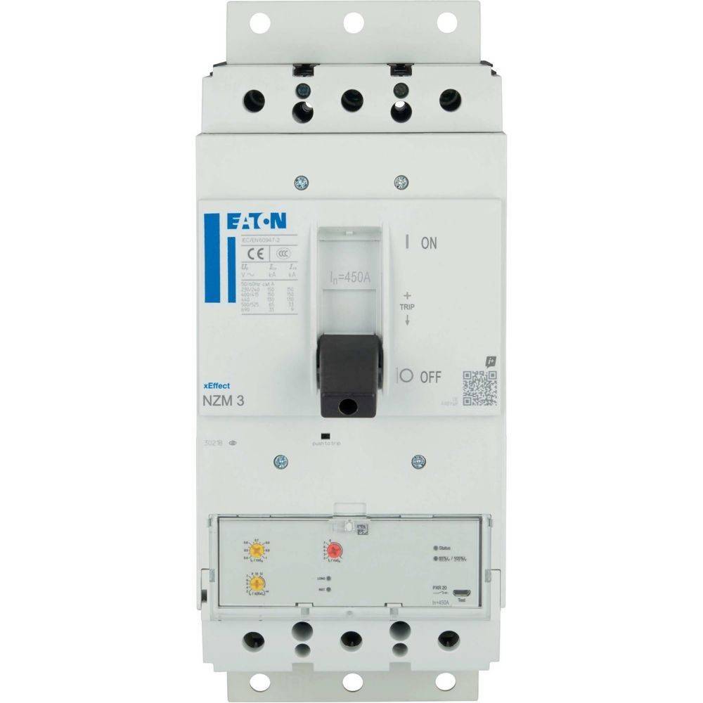 Eaton-Leistungsschalter, Modell NZM3, mit Kennzeichnungen für EIN- und AUS-Positionen. Der Leistungsschalter ist mit 160A bemessen und für elektrische Sicherheit konzipiert.