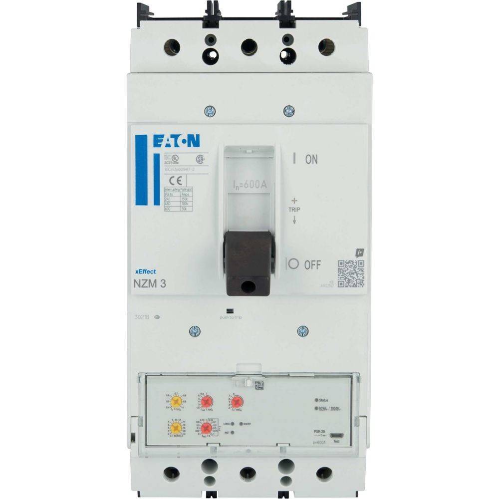 Eaton NZM 3 Leistungsschalter mit einer Kapazität von 400A, mit den Bezeichnungen „Ein