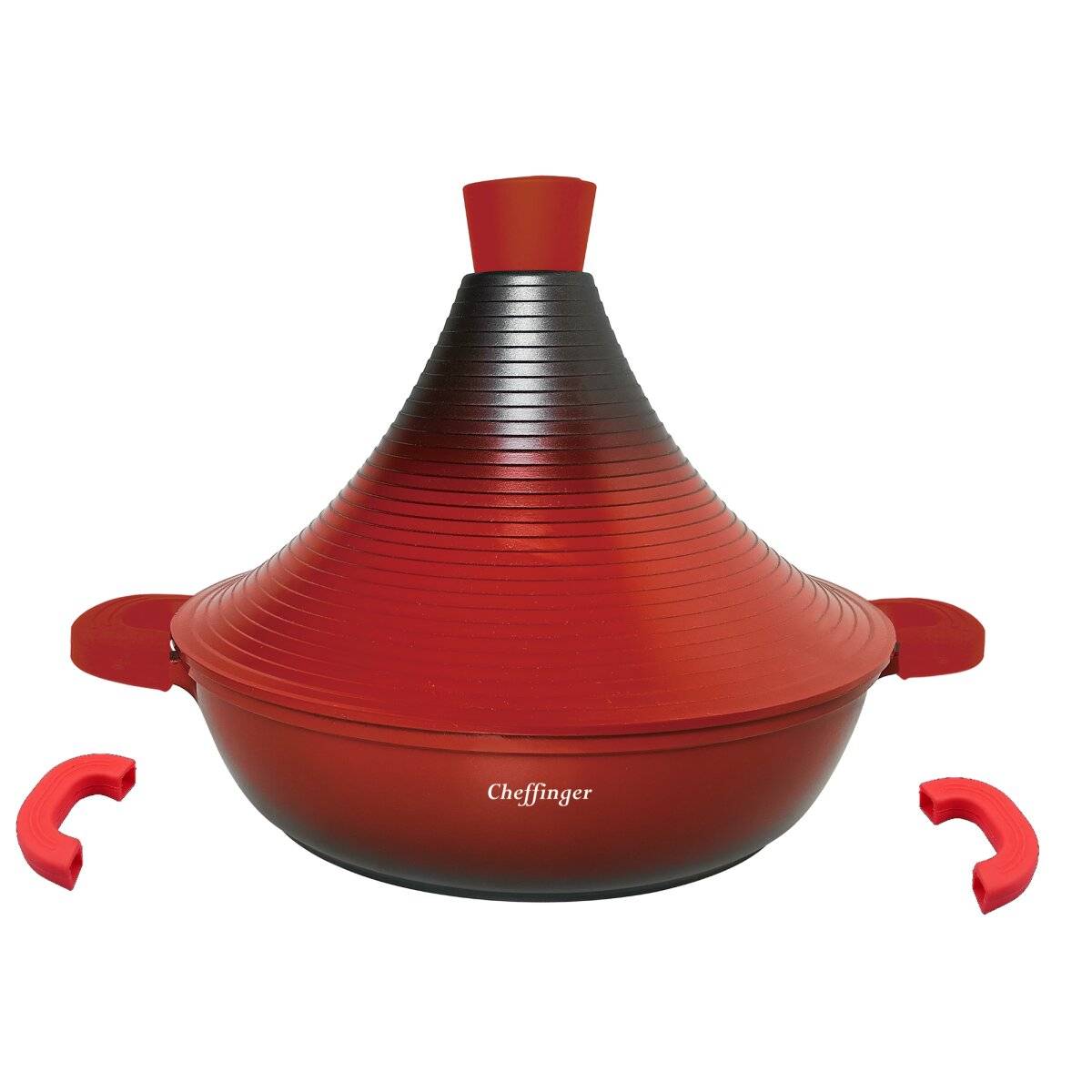 Aluguss Tajine Tagine Ø28cm Induktion Silikongriffe Gartopf Dampfgarer Bräte Rot