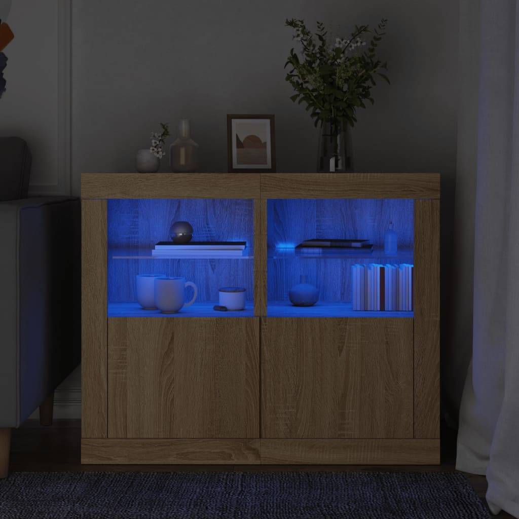 vidaXL Beistellschränke mit LED-Leuchten 2 Stk. Sonoma Eiche