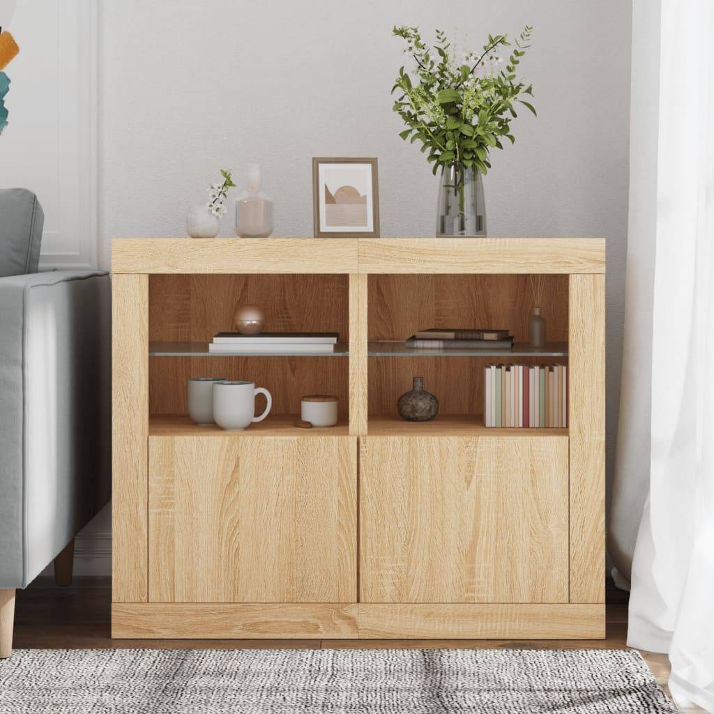vidaXL Beistellschränke mit LED-Leuchten 2 Stk. Sonoma Eiche