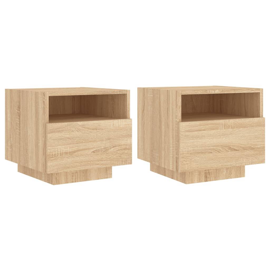 vidaXL Nachttische mit LED-Leuchten 2 Stk. Sonoma Eiche 40x39x37 cm