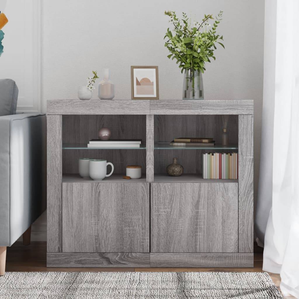 vidaXL Beistellschränke mit LED-Leuchten 2 Stk. Grau Sonoma