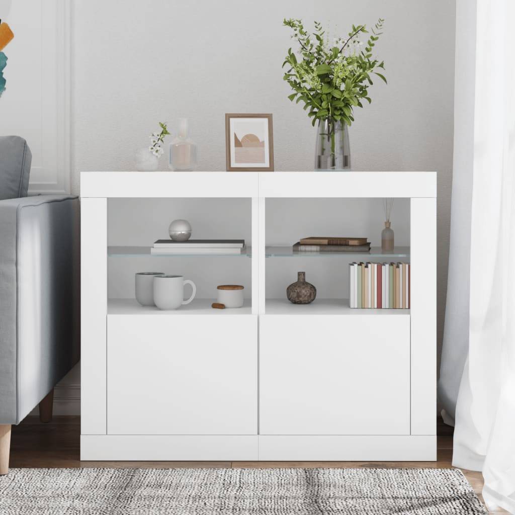 vidaXL Beistellschränke mit LED-Leuchten 2 Stk. Weiß Holzwerkstoff
