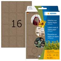 Packung mit 16 braunen selbstklebenden Etiketten, 25 x 40 mm, von HERMA, in Einzelhandelverpackung gezeigt.