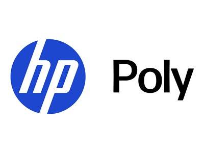 HP-Logo neben dem 'Poly' Text auf weißem Hintergrund, was eine Partnerschaft oder Zusammenarbeit zwischen den beiden Unternehmen andeutet.