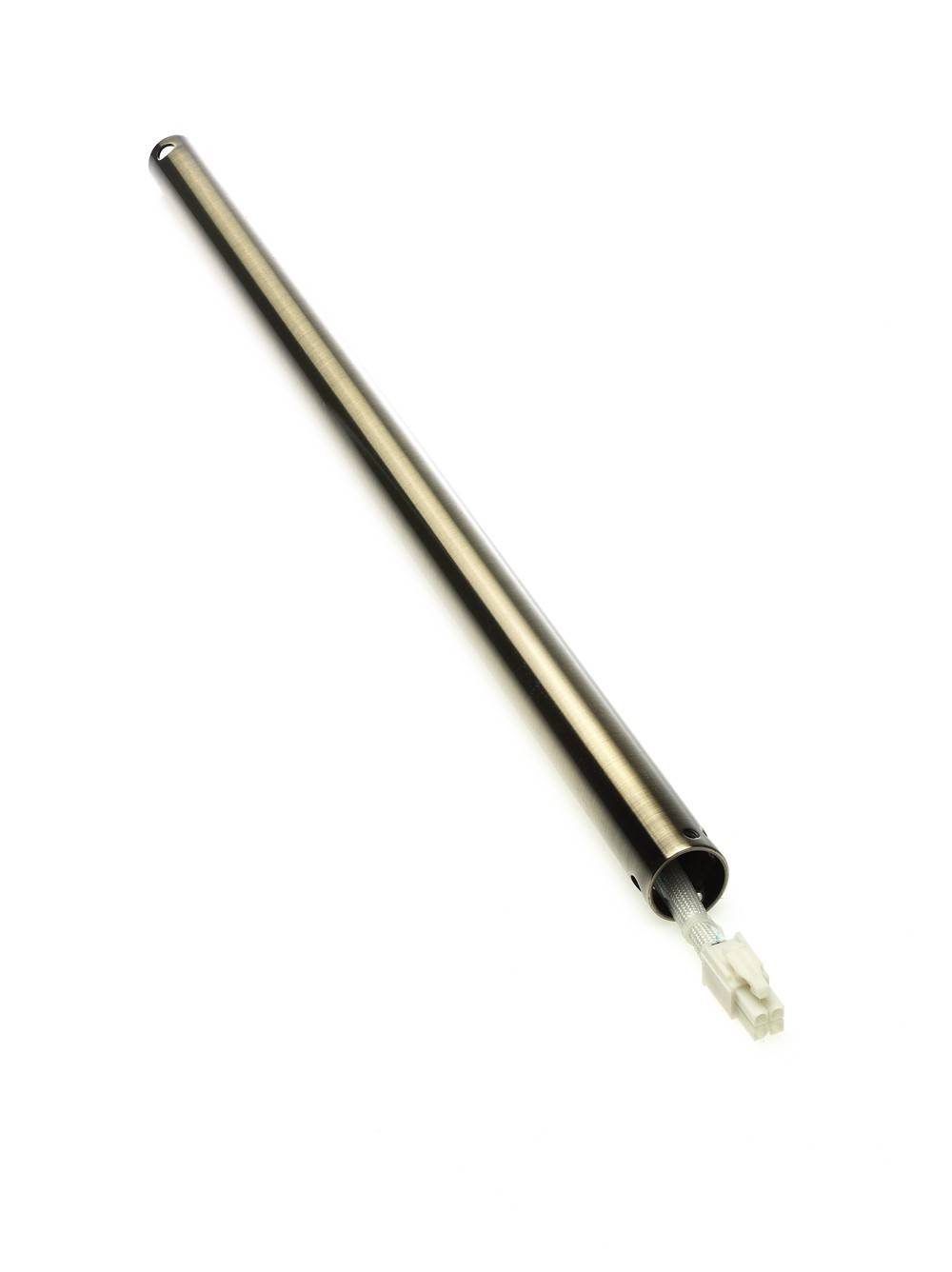 Ein Metallstab mit einem Drahtanschluss an einem Ende, möglicherweise eine Komponente für ein elektronisches oder mechanisches Gerät.