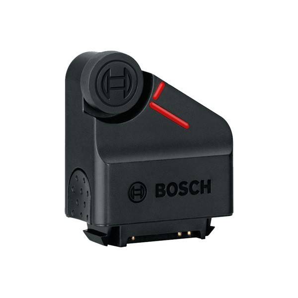 Schwarzes Bosch-Elektronikgerät mit kreisförmigem Zifferblatt und roten Markierungszeichen, dargestellt auf einfachem weißem Hintergrund.