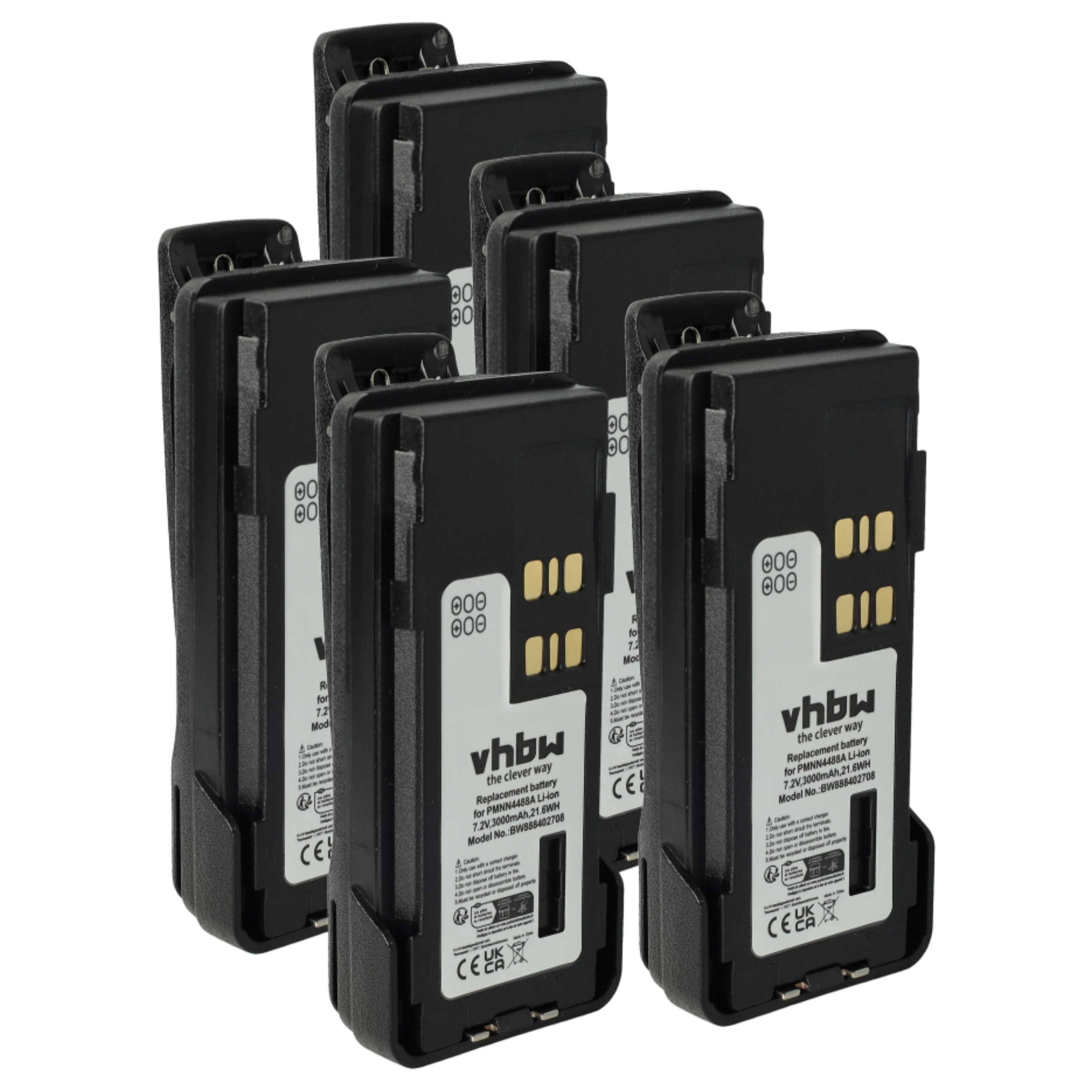 vhbw 5x Akku kompatibel mit Motorola DP4400, DP4400E, DP2600E, DP4401 Funkgerät, Walkie Talkie (3000 mAh, 7,2 V, Li-Ion) + Gürtelclip