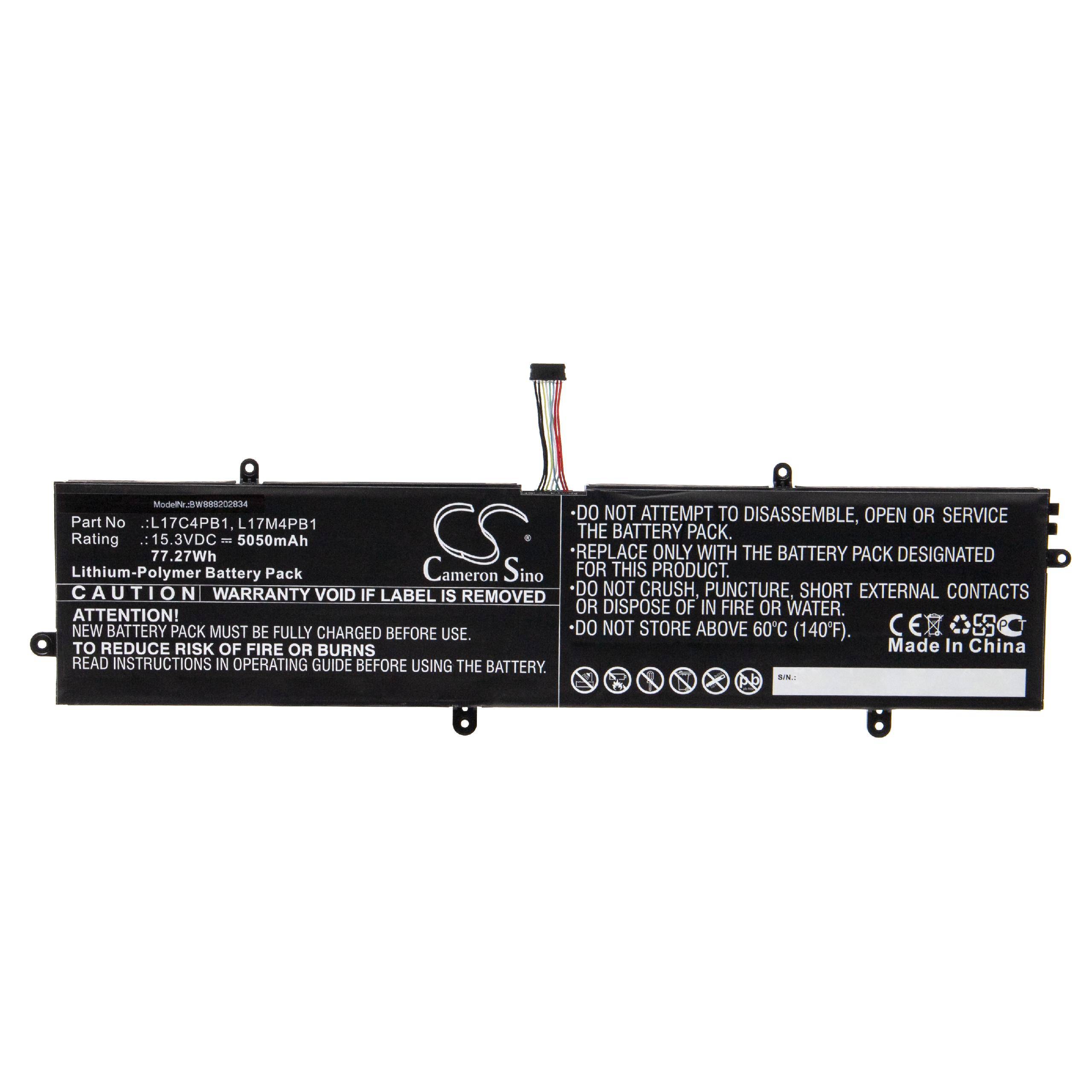 vhbw Akku Ersatz für Lenovo 5B10P35084, 5B10P35083, 5B10P35082, L17M4PB1, L17C4PB1 für Notebook (5050 mAh, 15,3 V, Li-Polymer)