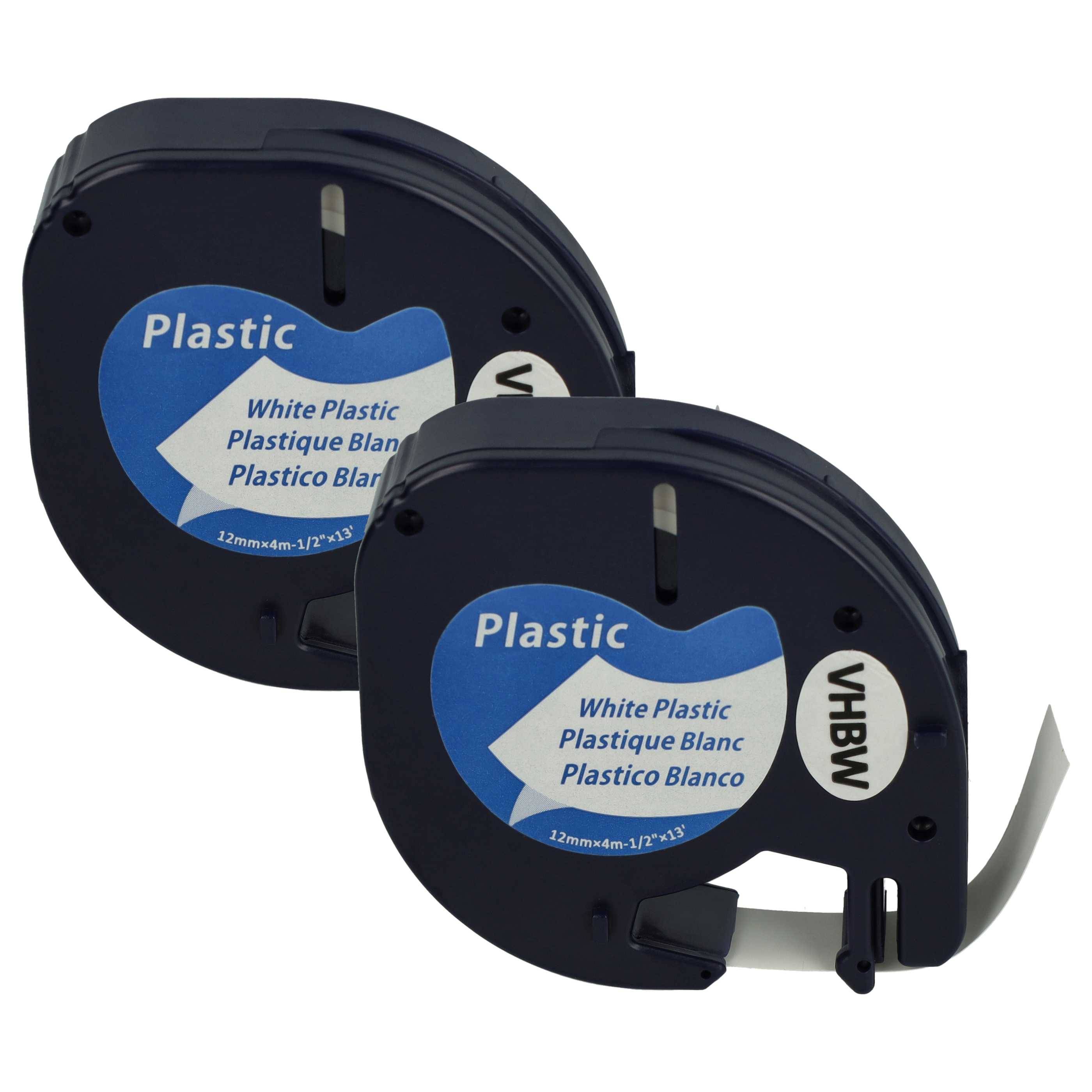 vhbw 2x Schriftband-Kassette Plastik kompatibel mit Dymo LetraTag LT-100H | 2000, LT-100T, 200B Etiketten-Drucker 4m x 12mm Schwarz auf Weiß