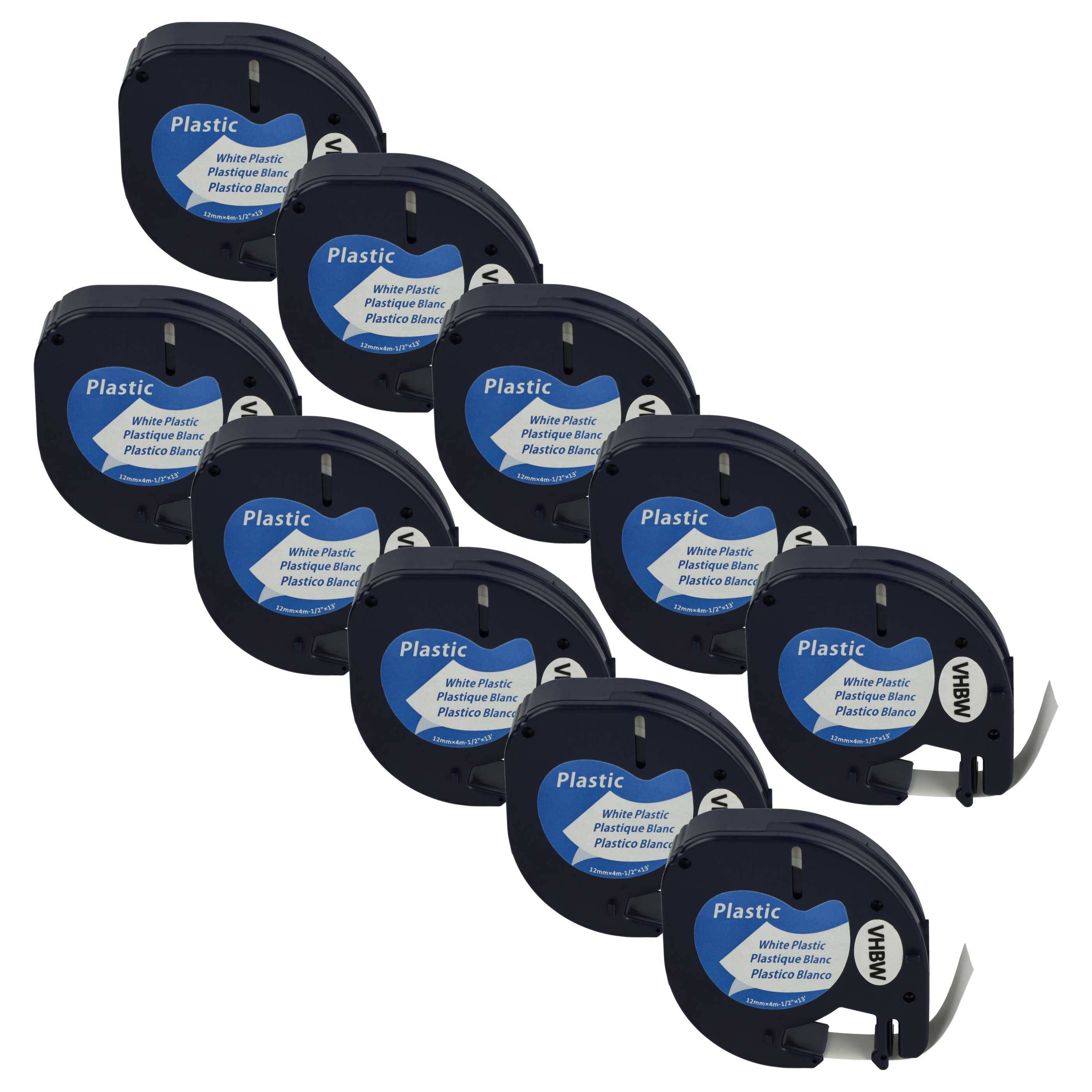 vhbw 10x Schriftband-Kassette Plastik kompatibel mit Dymo LetraTag LT-100H | 2000, LT-100T, 200B Etiketten-Drucker 4m x 12mm Schwarz auf Weiß