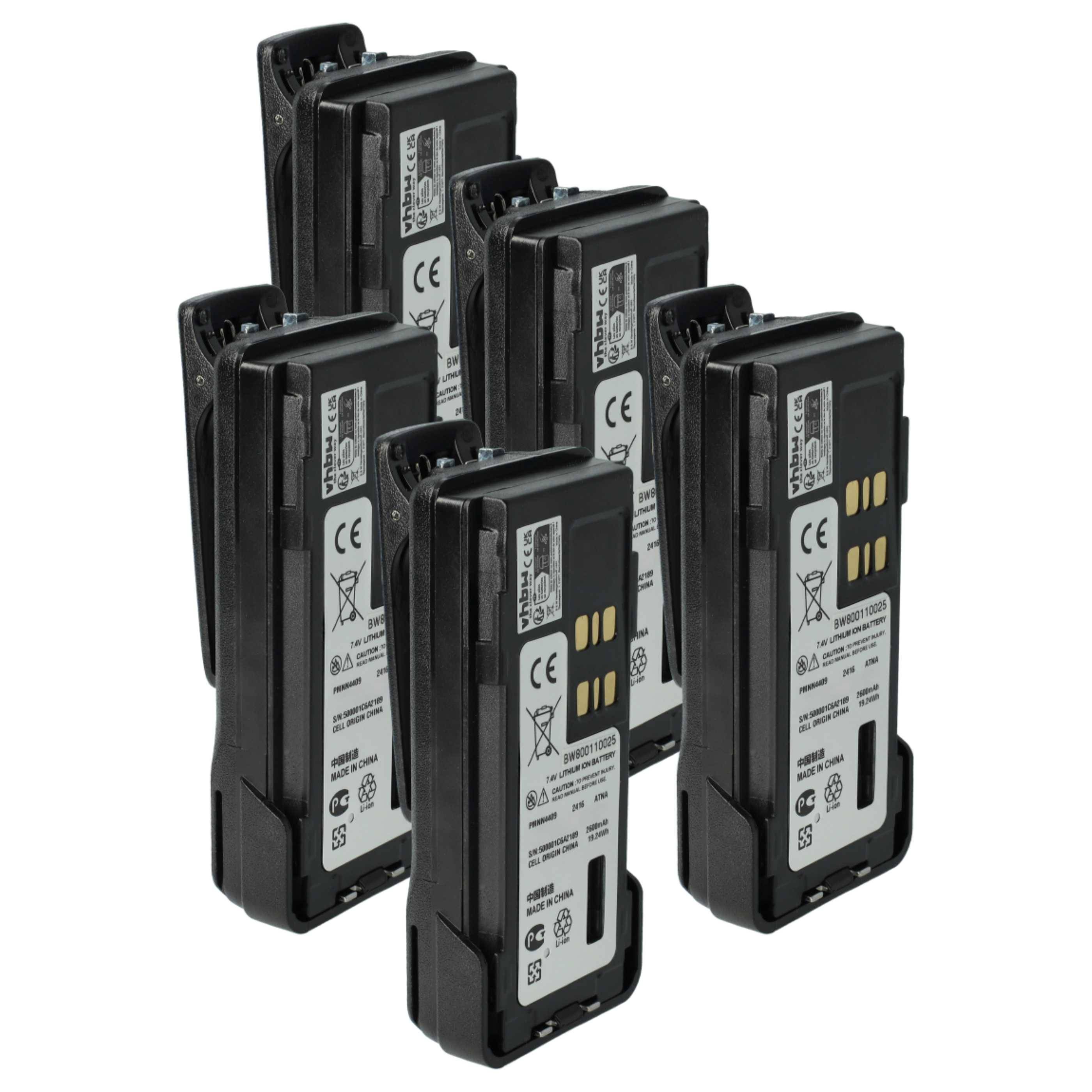 vhbw 5x Akku kompatibel mit Motorola DP4400, APX4000, DP4000, DP2600E Funkgerät, Walkie Talkie (2600 mAh, 7,4 V, Li-Ion) + Gürtelclip