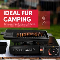 EVOCAMP Grillplatte Aufsatz für Gaskocher eckig 38x26 cm, antihaftbeschichtete Grillpfanne für Campingkocher, Grillschale, Grillmatte BBQ, Camping EVOCAMP Grillplatte Aufsatz für Gaskocher eckig 38x26 cm, antihaftbeschichtete Grillpfanne für Campingkocher, Grillschale, Grillmatte BBQ, Camping