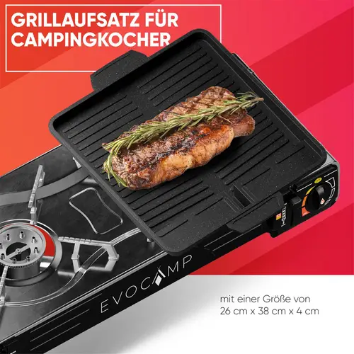 EVOCAMP Grillplatte Aufsatz für Gaskocher eckig 38x26 cm, antihaftbeschichtete Grillpfanne für Campingkocher, Grillschale, Grillmatte BBQ, Camping EVOCAMP Grillplatte Aufsatz für Gaskocher eckig 38x26 cm, antihaftbeschichtete Grillpfanne für Campingkocher, Grillschale, Grillmatte BBQ, Camping
