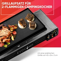 EVOCAMP Grillplatte Aufsatz für Gaskocher eckig 45x24 cm, antihaftbeschichtete Grillpfanne für Campingkocher, Grillmatte BBQ, Grillschale, Camping EVOCAMP Grillplatte Aufsatz für Gaskocher eckig 45x24 cm, antihaftbeschichtete Grillpfanne für Campingkocher, Grillmatte BBQ, Grillschale, Camping