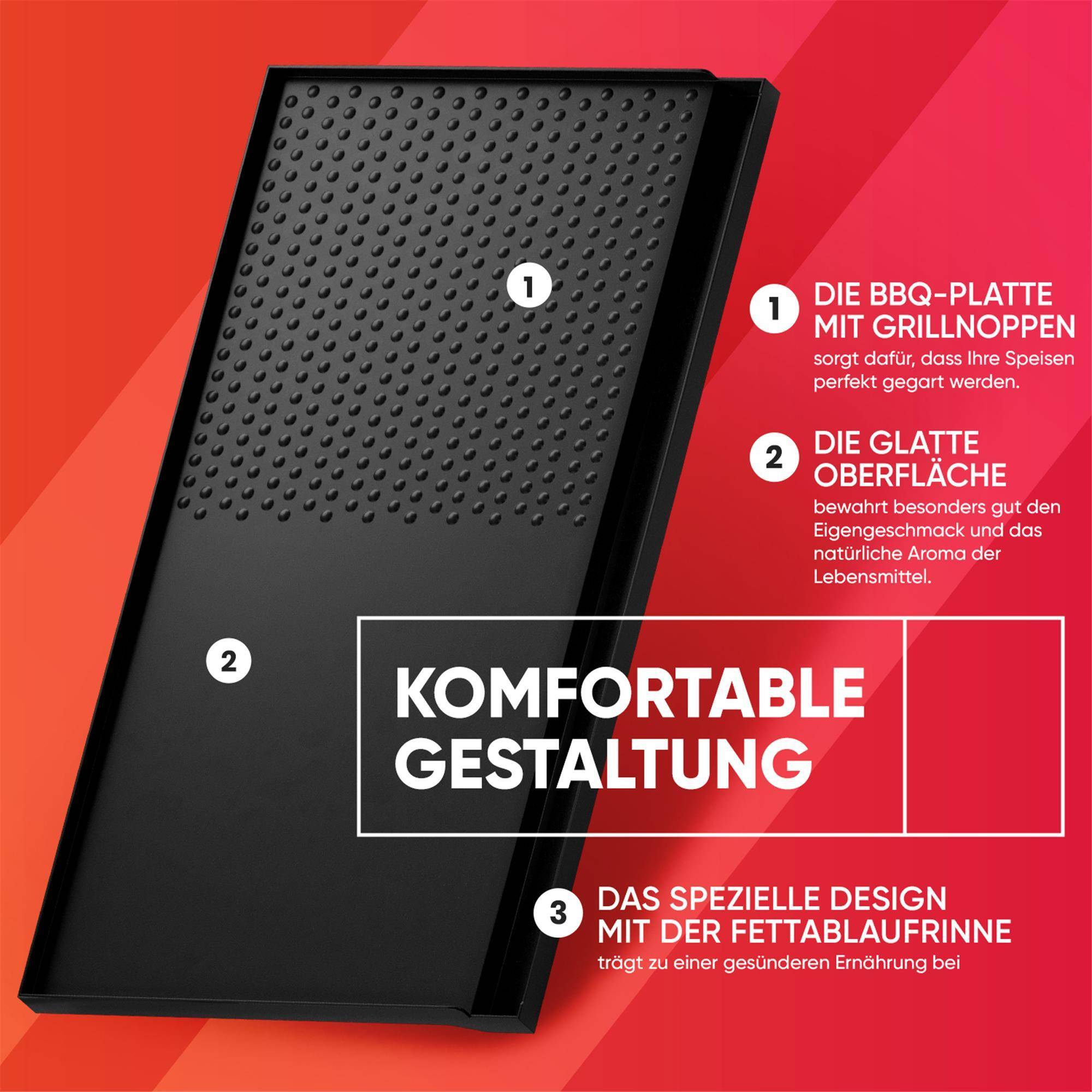 EVOCAMP Grillplatte Aufsatz für Gaskocher eckig 45x24 cm, antihaftbeschichtete Grillpfanne für Campingkocher, Grillmatte BBQ, Grillschale, Camping