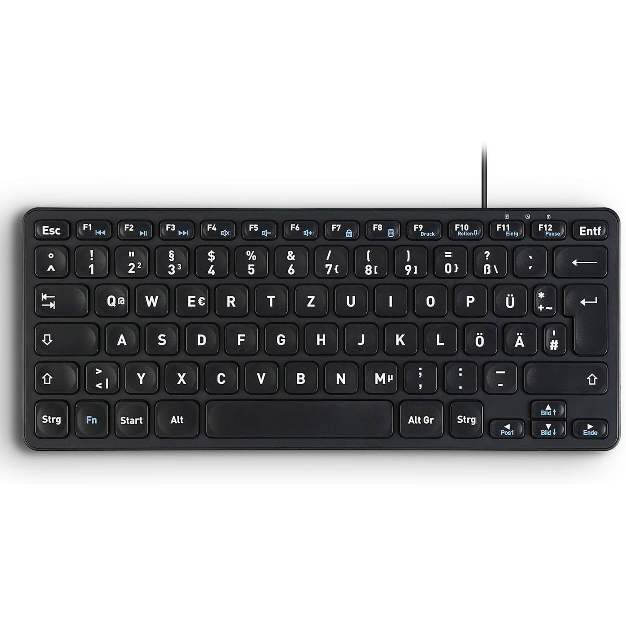 PERIXX - PERIBOARD-416 DE kabelgebunden USB Mini Tastatur mit 4 Hubs schwarz - Touchpen - USB 2.0