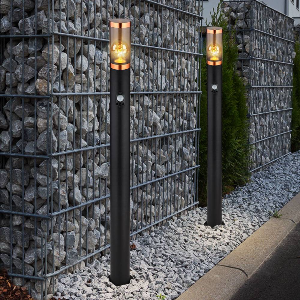 Standleuchte Stehleuchte rauch Kupfer Außen Bewegungsmelder Garten Edelstahl, 1x E27, DxH 7,6x110 cm, 2er Set