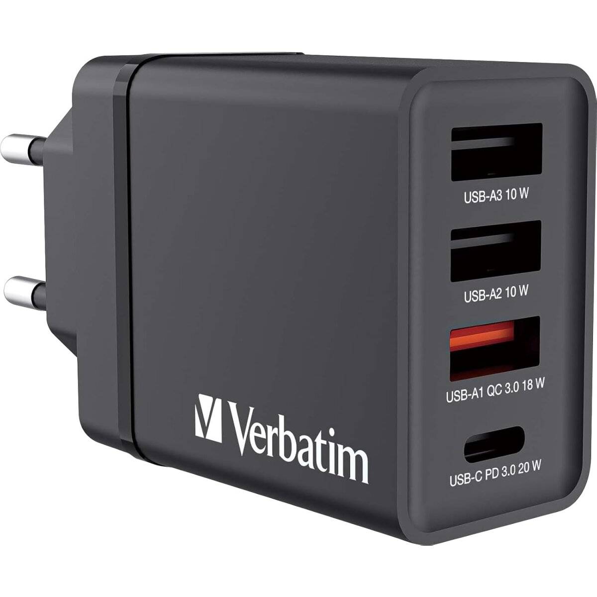 Verbatim 30 W USB-Wandladegerät mit 4 Anschlüssen CHR-30EU1, schwarz