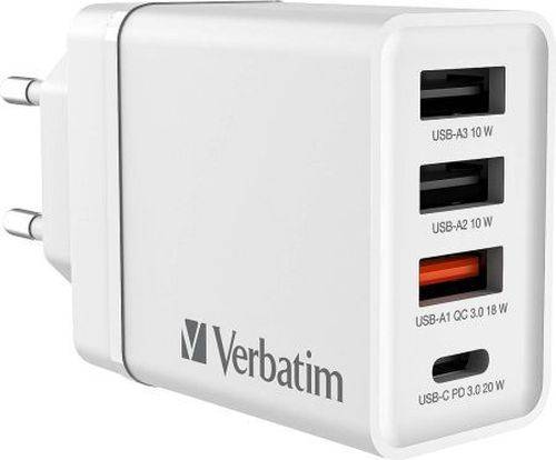 Verbatim 30 W USB-Wandladegerät mit 4 Anschlüssen CHR-30EU2, weiß