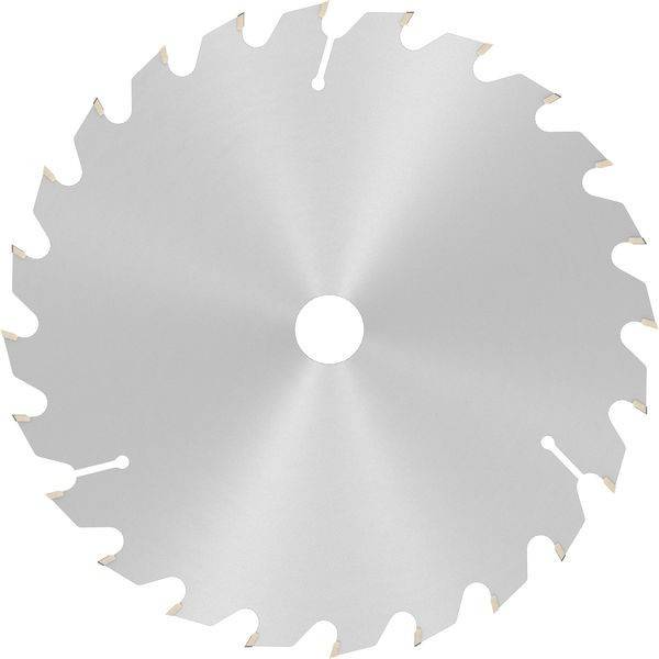 Eine Kreissägeblatt mit scharfen Zähnen entlang des Randes, die zum Schneiden von Holz oder Metall verwendet wird.