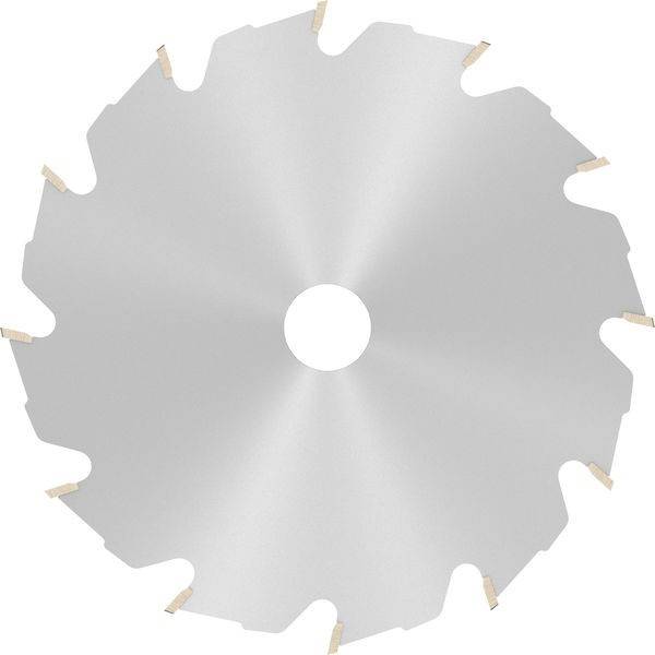 Eine Kreissägeblatt mit mehreren gleichmäßig um den Rand verteilten Zähnen. Die Mitte ist offen, um eine Befestigung an einer Säge zu ermöglichen.