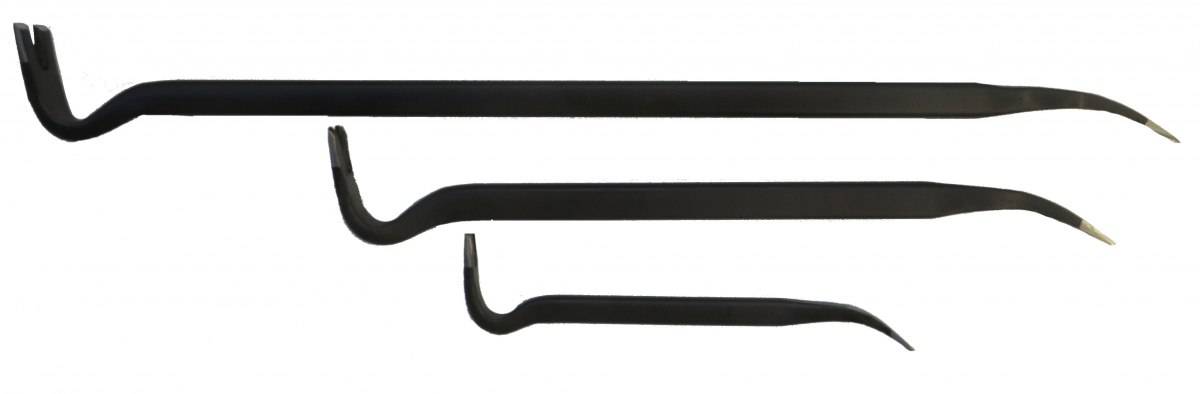 Zwei schwarze Brechstangen unterschiedlicher Größe, horizontal gegen einen weißen Hintergrund ausgerichtet.