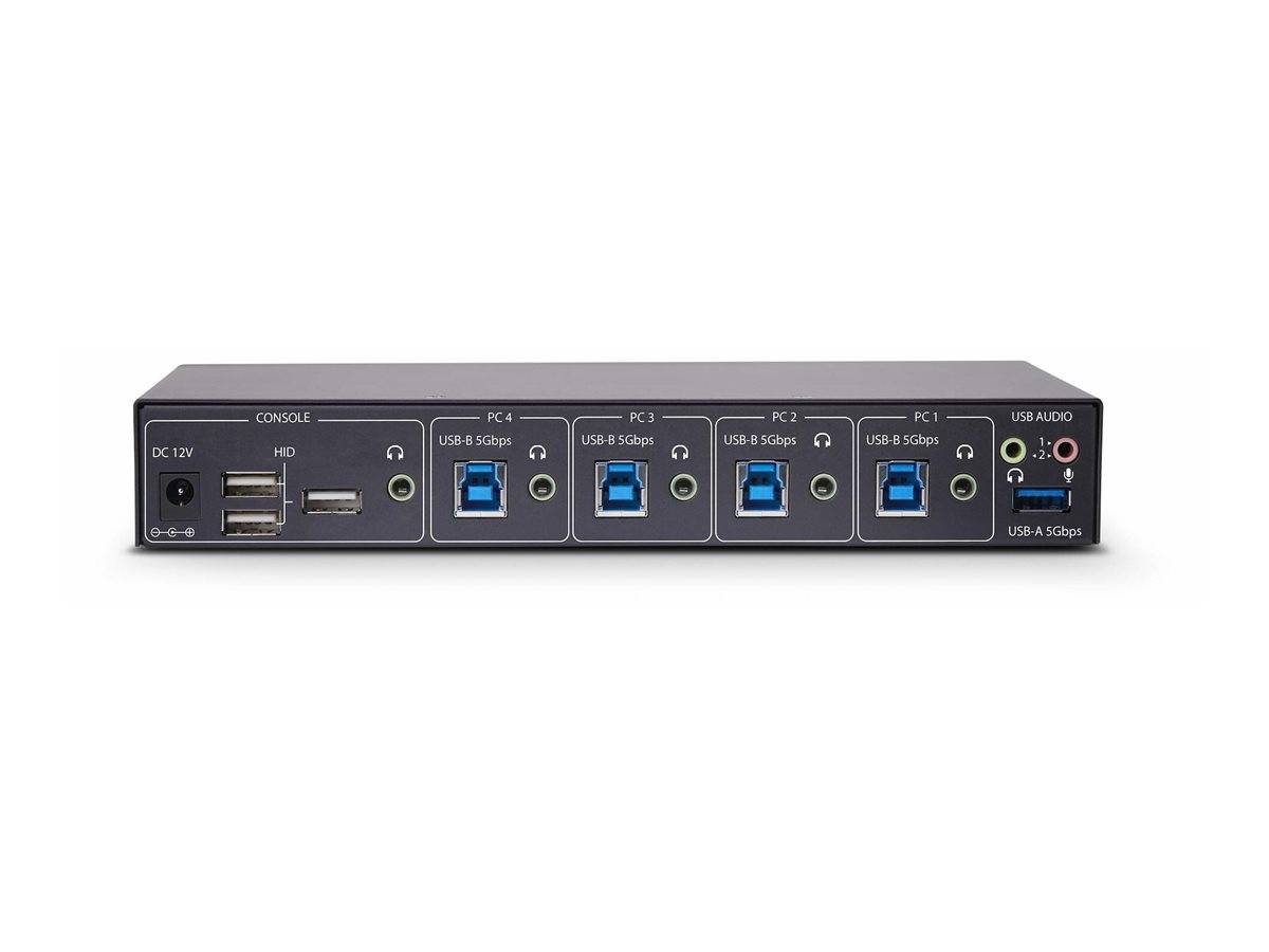 StarTech.com 4-Port KM Switch with Mouse Roaming, USB Switch for Keyboard/Mouse, 3.5mm and USB Audio, Peripheral Sharing