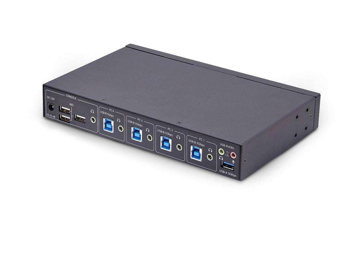 StarTech.com 4-Port KM Switch with Mouse Roaming, USB Switch for Keyboard/Mouse, 3.5mm and USB Audio, Peripheral Sharing