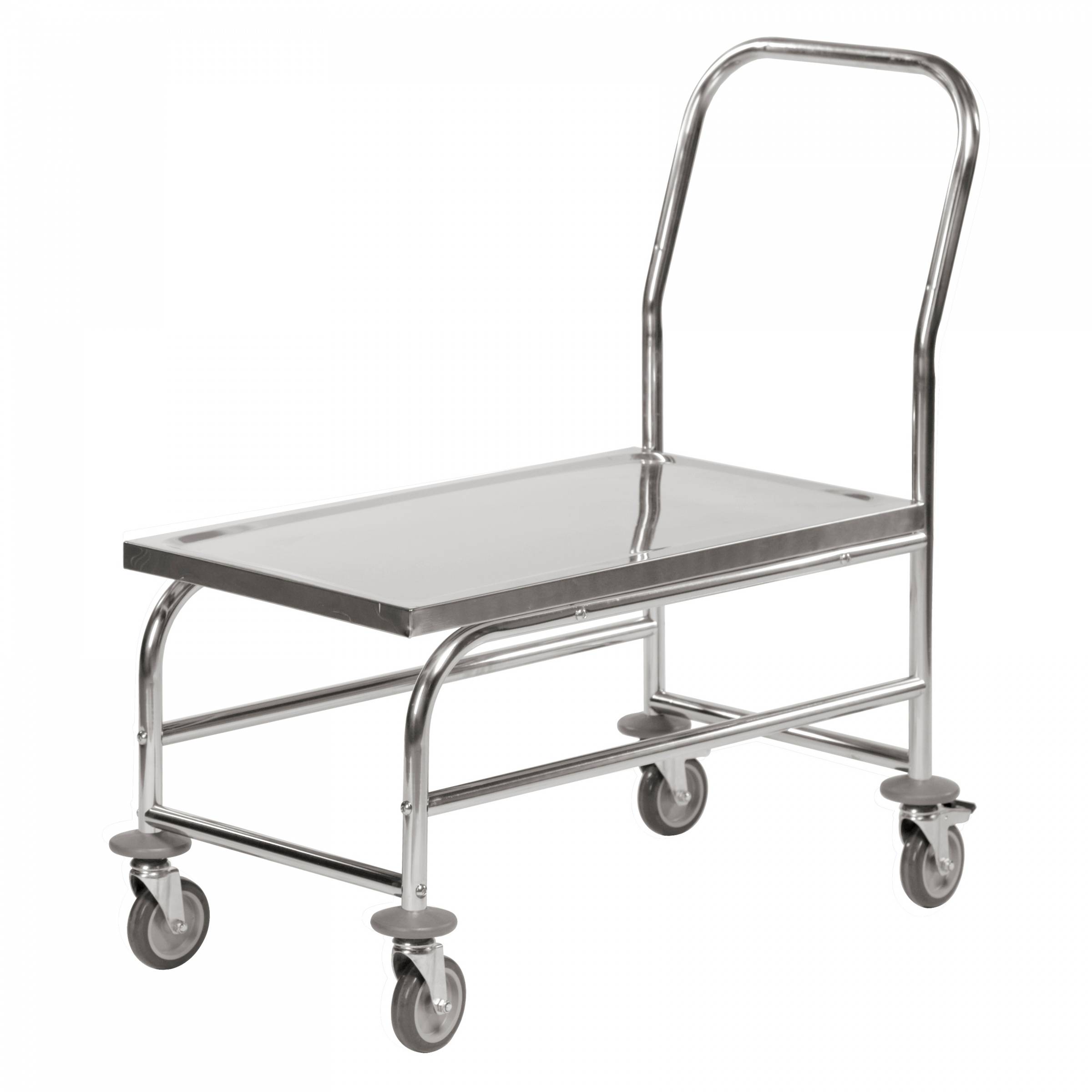 Kongamek Edelstahl- Plattformwagen rostfrei mit Schiebegriff und Bremse 760x440mm Ladefläche Gummibereifung