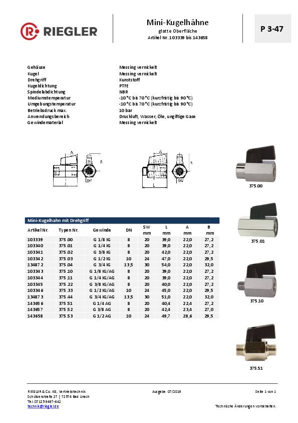 Mini-Kugelhahn 13,16mm G 1/4 Zoll IG/AG RIEGLER