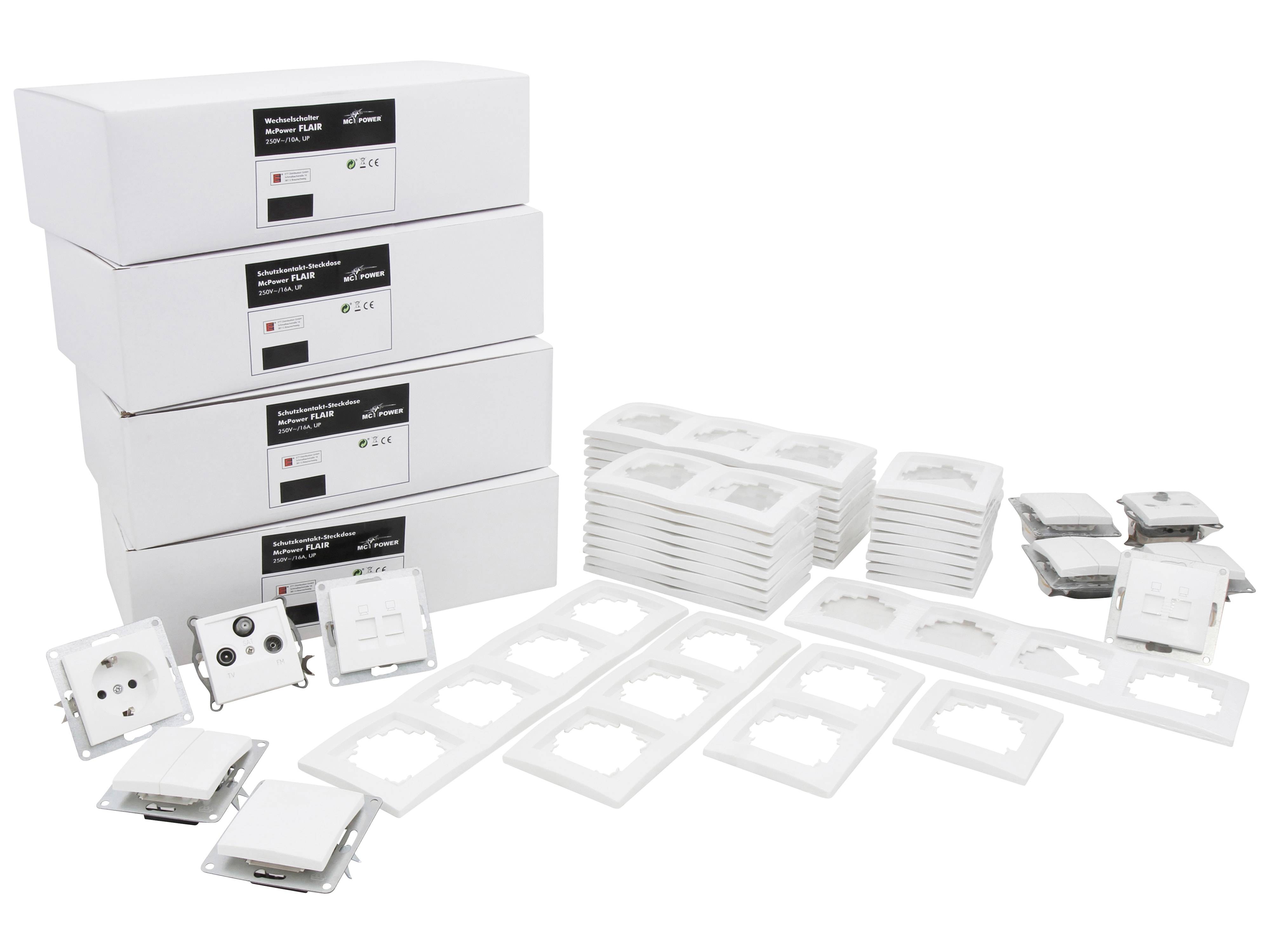MCPOWER Schalter und Steckdosen Set Flair, Megaset, 100-teilig, weiß