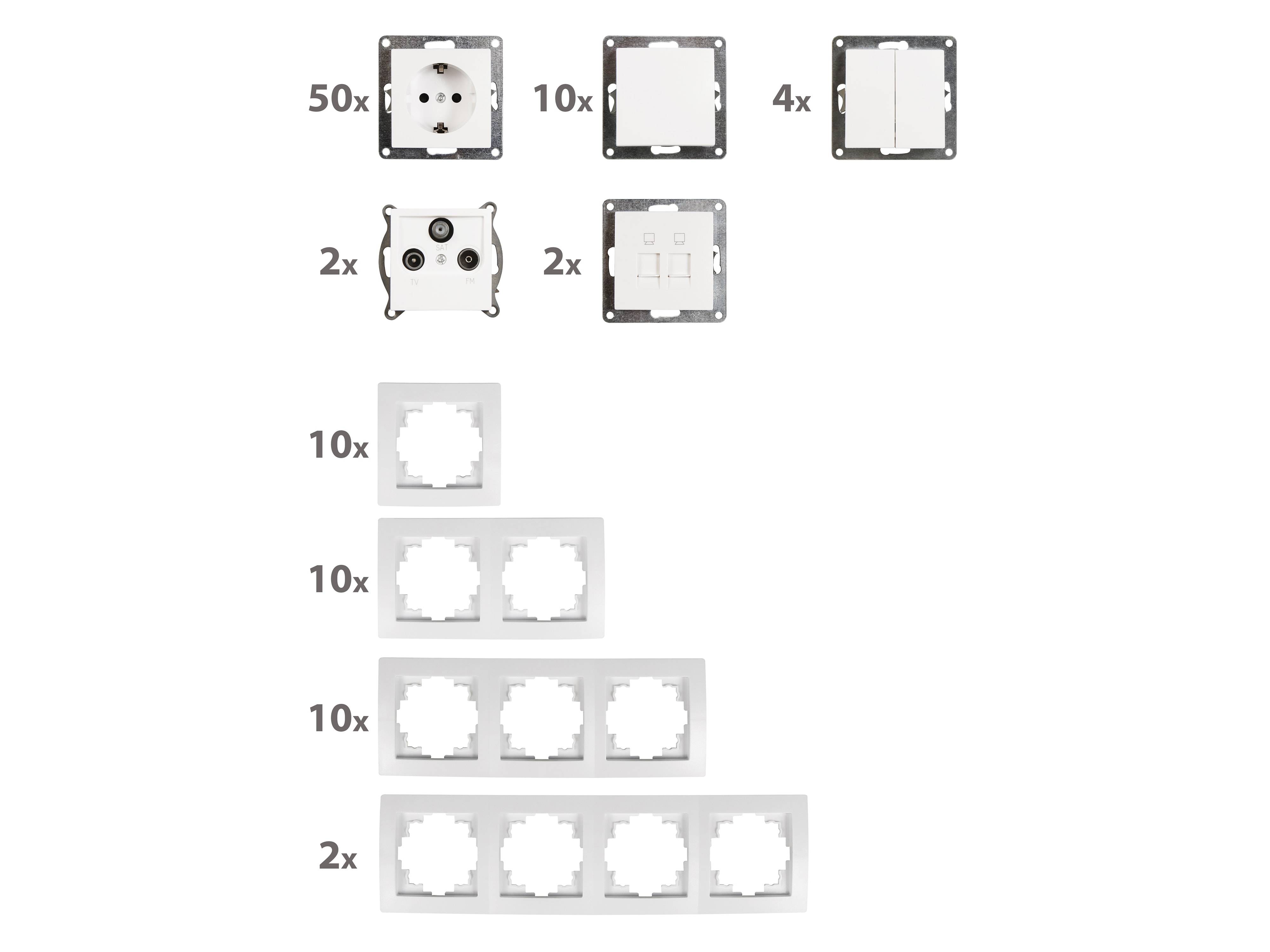 MCPOWER Schalter und Steckdosen Set Flair, Megaset, 100-teilig, weiß