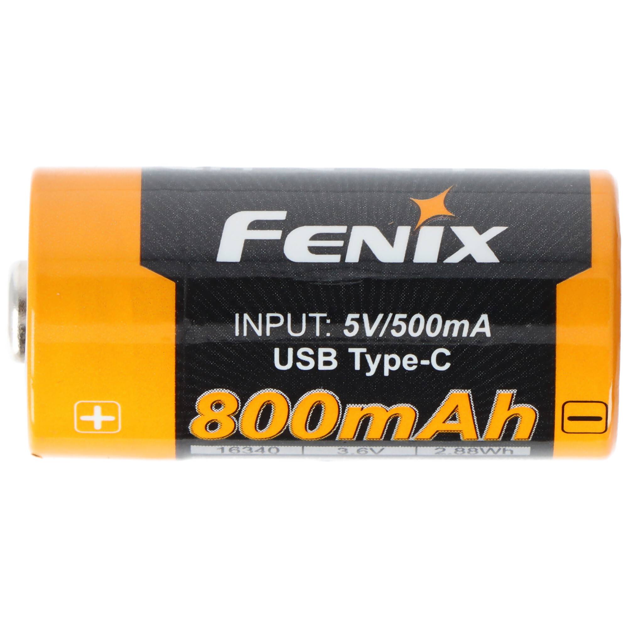 Fenix ARB-L16-800UP geschützer Li-Ion Akku 16340 RC123A, 800mAh, mit USB-C Ladebuchse