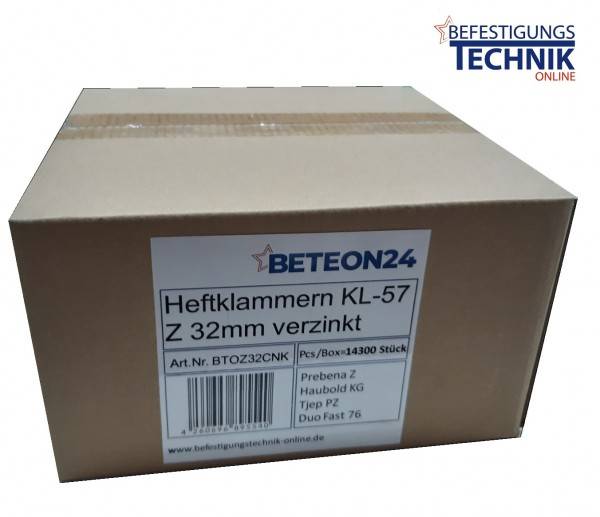 Klammern Z 32CNKHA 32mm verzinkt für Prebena 4C-Z50 Haubold KG 750 (1Box=14,3 Mille) KL-57 K