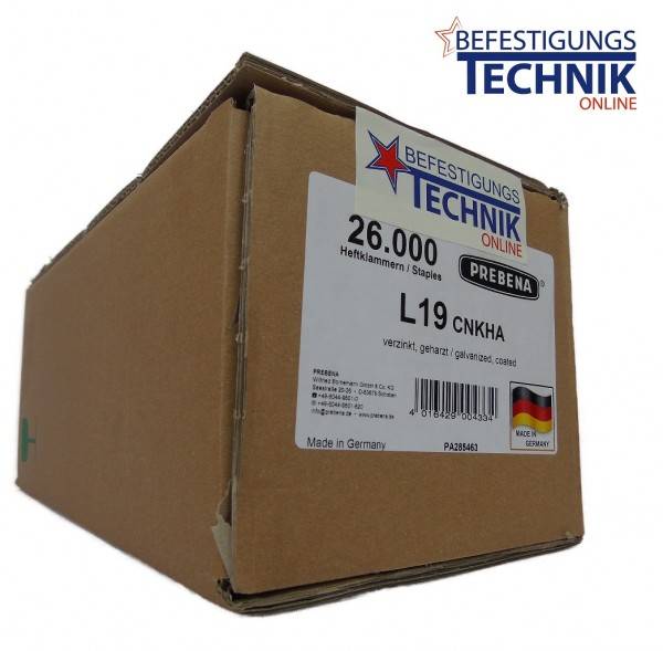 Prebena Klammern L 19mm CNK verzinkt 4C-L50 G5562 Bostitch S5 Senco N Würth 155 BEA KL-26 26M