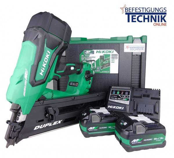 20° HiKoki Duplex Akku Nagler 36V NR3675DDWRZ 45-75mm + 2x BSL36A für Duplexnägel