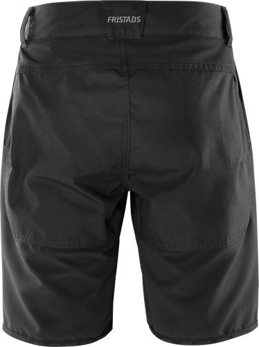 Rückansicht einer schwarzen Hose mit sichtbaren Taschen und Nähten, die das Design und die Textur des Kleidungsstücks hervorheben.