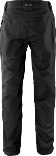 Nahaufnahme einer dunklen Hose mit strukturiertem Stoff und Nähten.