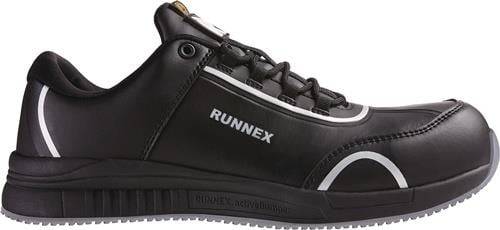 Schwarzer RUNNEX Sneaker mit weißem Streifen-Detail und dicker Sohle, ausgestattet mit schwarzen Schnürsenkeln und Markenname an der Seite.