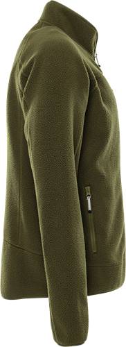 Grüne Fleecejacke mit sichtbarem Seitenzipver.