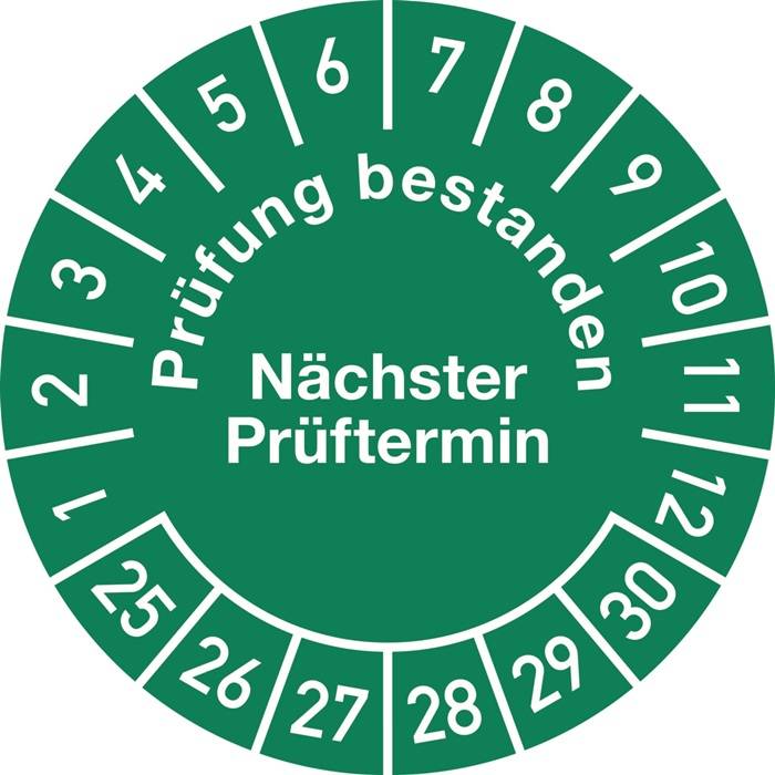 Mehrjahresprüfplakette D.30mm Prüfung bestanden 25-30 Folie Btl.a 100 St.